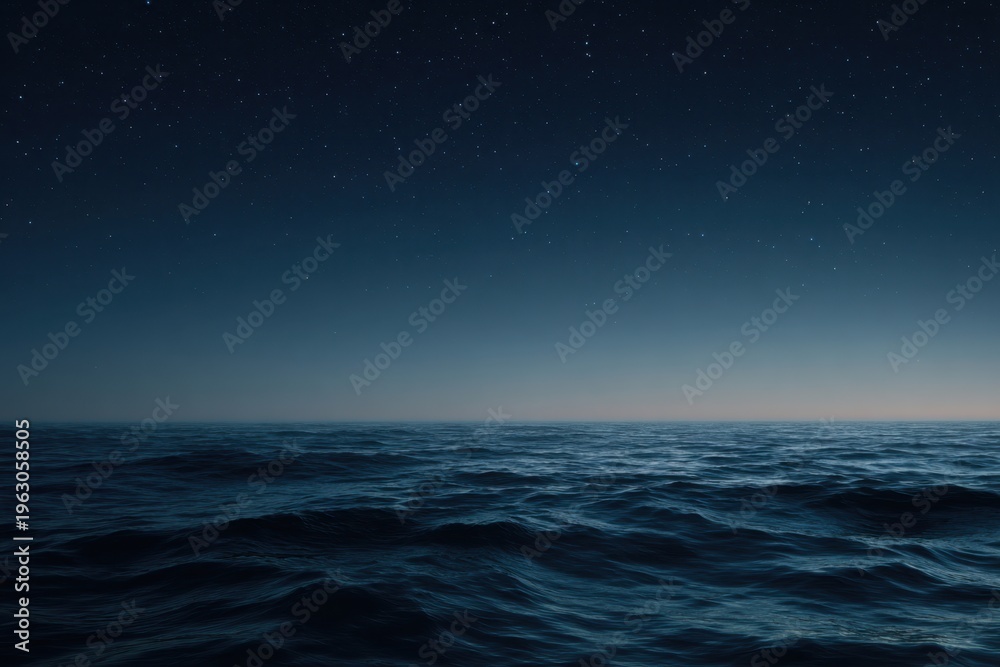 Fototapeta premium Vast Ocean Waves Under Starry Night Sky with Horizon Glow