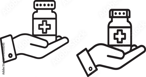Medical professional holding a medicine bottle with a cross symbol