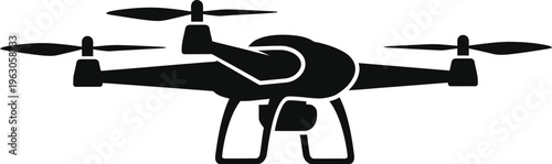 Silhouette of a modern quadcopter drone with propellers flying in the air  aerial vehicle