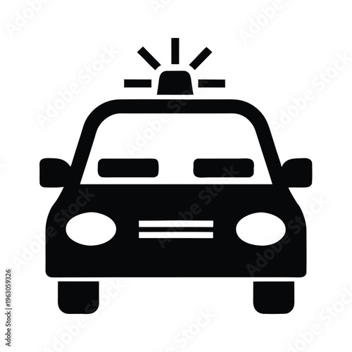 Black silhouette of a police car with activated emergency lights above