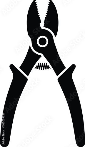Black and white illustration of needle nose pliers with serrated jaws and handles
