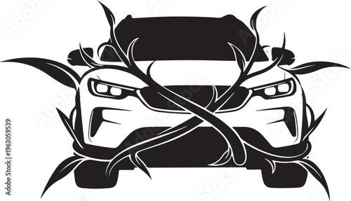 Angry car face with crossed scissors vehicle