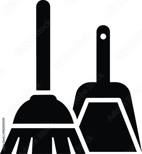 Broom and dustpan cleaning tools for sweeping floors and surfaces efficiently every day
