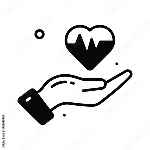Premium glyph icon showing cardio care and heart health monitoring