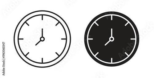 Clock icon in black color. Vector icons on white background