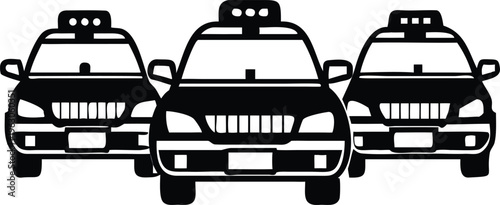 Принти на полотні Three black silhouette taxi cabs are aligned in a row