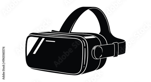 A black and white graphic depicts a virtual reality headset showcasing modern technology as a striking silhouette high quality professional detailed