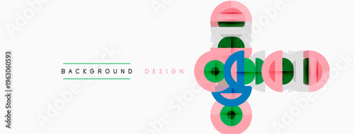 Abstract geometric shapes overlap, creating colorful design. Minimalist style with light background. Modern aesthetic, simple composition.