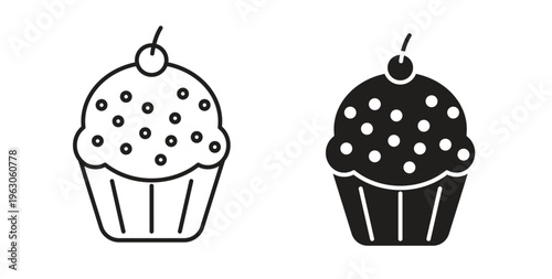 Cupcake icon in black color. Vector icons on white background