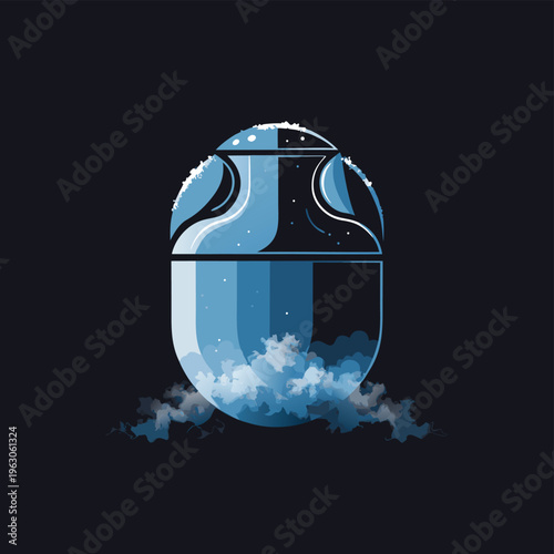 Futuristic Cryogenic Freeze Technology Icon,Minimal Cold Storage Science Vector Symbol