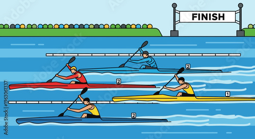 Canoe Race Finish Line - Competitive Kayaking Sprint