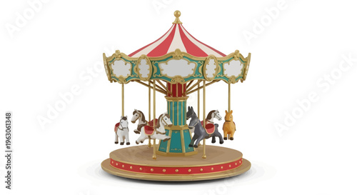 Classic Carousel Horse Ride with Red and White Striped Canopy