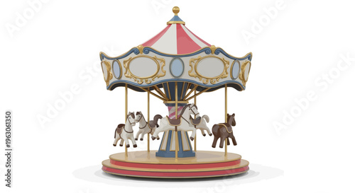 Classic Carousel Horse Ride Amusement Park Attraction with Colorful Stripes