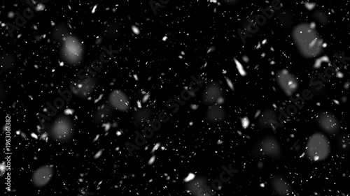 Falling snow overlay on black background with realistic winter texture