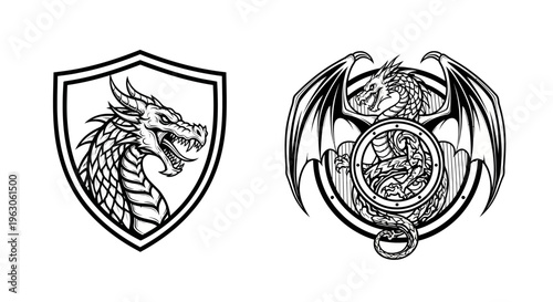 Dragon Emblem Shield and Crest Vector Graphics