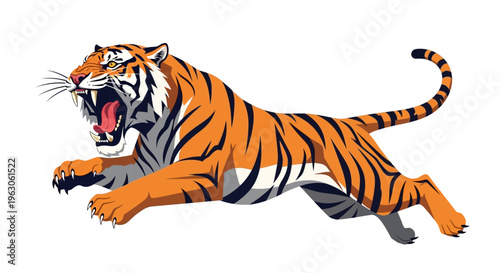 Fierce Tiger Running Aggressively with Open Mouth and Bared Teeth, Dynamic Action Shot