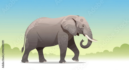 Majestic African Elephant Walking Through Savannah Landscape