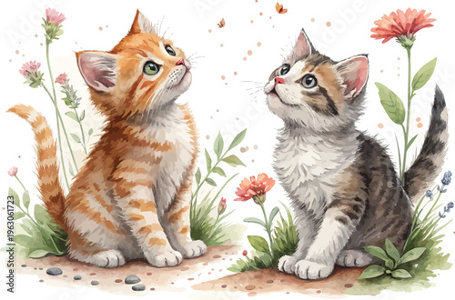 Φωτογραφία Watercolor Cat Illustration, Cute Domestic Pet, isolated on white background