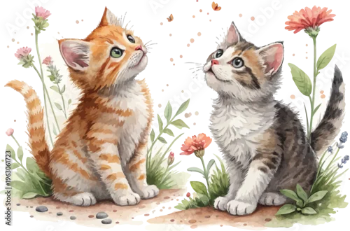 Obraz Watercolor Cat Illustration, Cute Domestic Pet, isolated on white background
