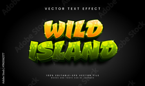 3d wild island editable vector text effect, with green wild life concept