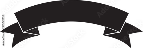 A simple black ribbon banner shape with curved edges designed for displaying your custom text isolated on transparent background, Vector, illustration