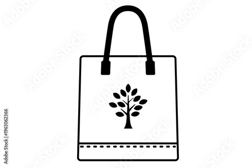 葉が茂った木のエコバッグ シンプル線画のベクターイラスト