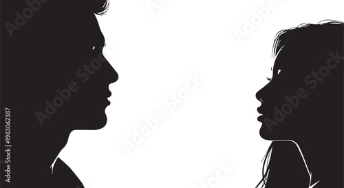 A man and a woman are standing face to face in profile looking at each other isolated on transparent background, Vector, illustration