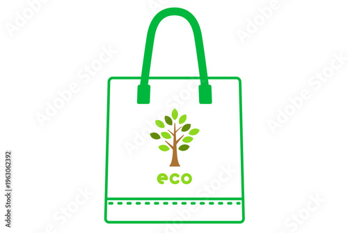 葉が茂った木のエコバッグ シンプル線画のベクターイラスト