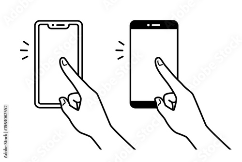 形の異なるスマホを指でタップする2種類の黒シルエットアイコン