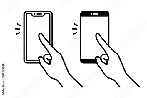 形の異なるスマホを指でタップする2種類の黒シルエットアイコン