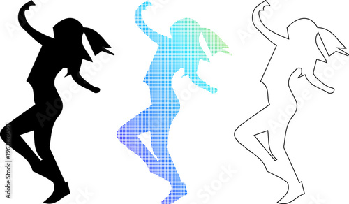 Dancing girl silhouettes, active woman vector set