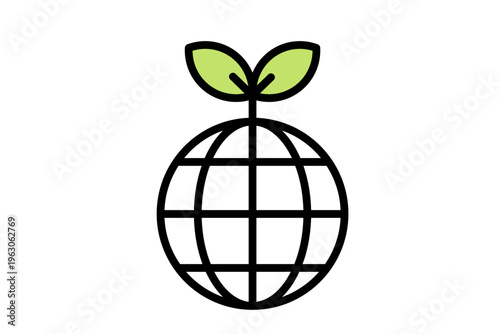 地球の上の双葉 エコと環境を表すシンプル線画ベクターイラスト