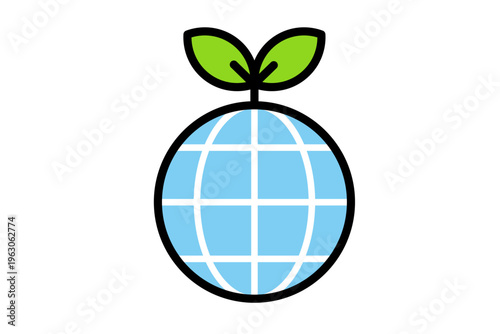 地球の上の双葉 エコと環境を表すシンプル線画ベクターイラスト