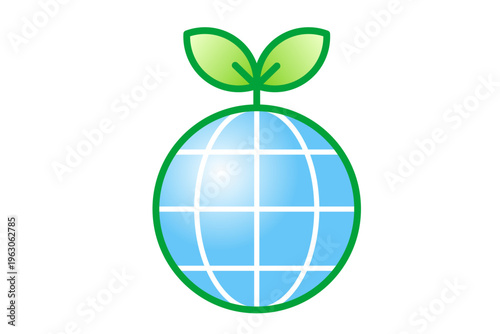 地球の上の双葉 エコと環境を表すシンプル線画ベクターイラスト