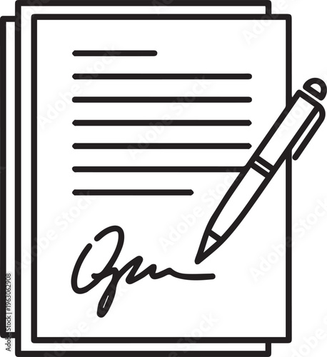 A stack of white paper documents with a ballpoint pen resting on the signed page isolated on transparent background, Vector, illustration