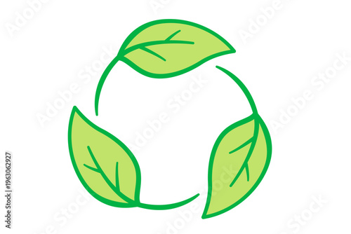 3枚の葉で円を描くエコシンボル シンプル線画のベクターイラスト