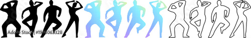 Dancing people silhouettes, party dancer vector icons