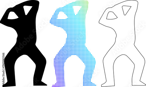 Dancing person silhouettes. Halftone human figure vector.