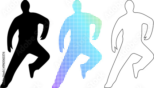 Dancing man silhouettes, jumping male figure vector set
