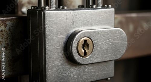 Close-up of old metal door lock.