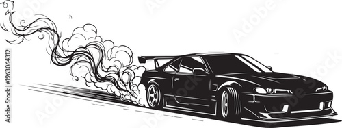Black sports car with smoke trail black car racing car