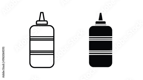 A simple black and white illustration depicts two bottle shaped containers with similar designs