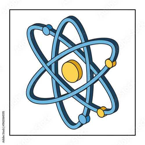 Stylized Cartoon Atom Model Illustration.