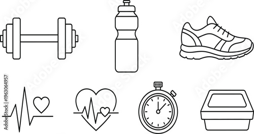 Fitness and exercise icons for healthy lifestyle and wellness