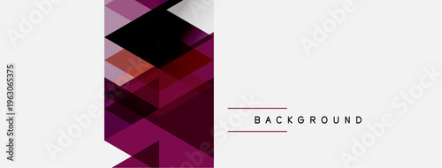 Abstract geometric shapes, purple hues dominate design. Minimalist aesthetic with white space, text label present. Modern composition.