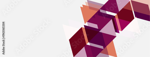 Abstract geometric shapes, shades burgundy, orange, violet. Minimalist design, clean lines, modern aesthetic. Composition focuses right side.
