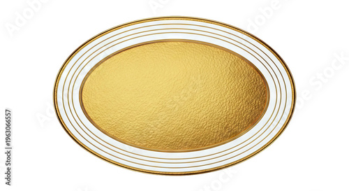 Ornate Gold and White Oval Plate with Concentric Rings