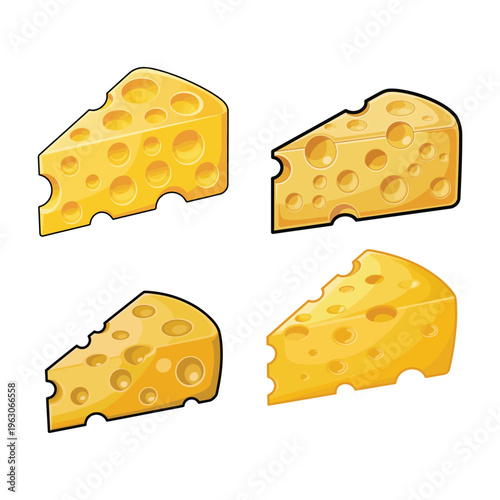 yellow cheese wedge vector illustration with holes cartoon dairy product design