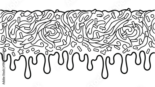 Dripping liquid frosting with sprinkles and stars seamless pattern art.