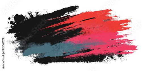 Abstract grunge background featuring a red ink splat and watercolor paint splashes with a dirty brush texture and blood splatter pattern for a vector illustration banner design